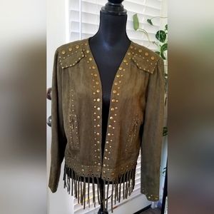 Green olive faux suede jacket  size L